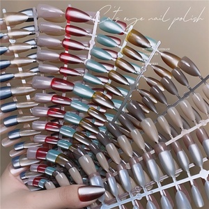 Faux ongles minimalistes courts en <span class=keywords><strong>amande</strong></span> effet œil de chat, pour salons, vente en gros, style design - Product Image 4