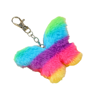 2025 nouvelle dame multicolore en peluche papillon porte-clés à la main doux pompon boule doux arc-en-ciel coloré en peluche porte-clés pendentif - Product Image 2