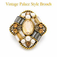 Broche Vintage Style Palais en Alliage de Cuivre Plaqué Or avec Zircon, Perles de Cristal Champagne pour Femme, Bijou de Corsage, Manteau, Écharpe, Cadeau