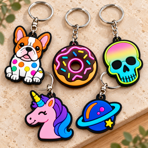 Llaveros de Goma con Diseños de Dibujos Animados Coloridos: Perro, Donut, Patrón Gótico, Unicornio, Planeta, Forma Irregular. Llaveros de PVC. Fabricación OEM ODM. - Product Image 1
