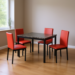 Ensemble dinette en métal Citico 5 pièces avec dessus en faux marbre laminé Collection de salle à manger rouge - Product Image 2