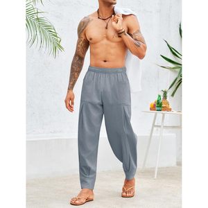 2025 hommes coton lin Baggy sarouel été plage Yoga pantalon avec taille élastique Logo personnalisable - Product Image 2