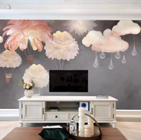 Moderne rosa Feder große 3d Wandt apete PVC für Kinder Mädchen Zimmer Dekor