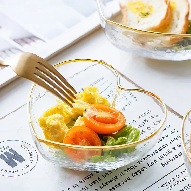북유럽 스타일 크리 에이 티브 하트 모양의 유리 그릇 staabe 라운드 과일 샐러드 그릇 클리어 샐러드 그릇