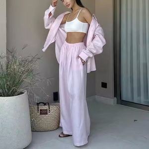Conjuntos de Lino a la Moda, Nueva Llegada, Conjuntos de Lino Casuales de Cintura Alta para Mujer, 2 Piezas - Product Image 2