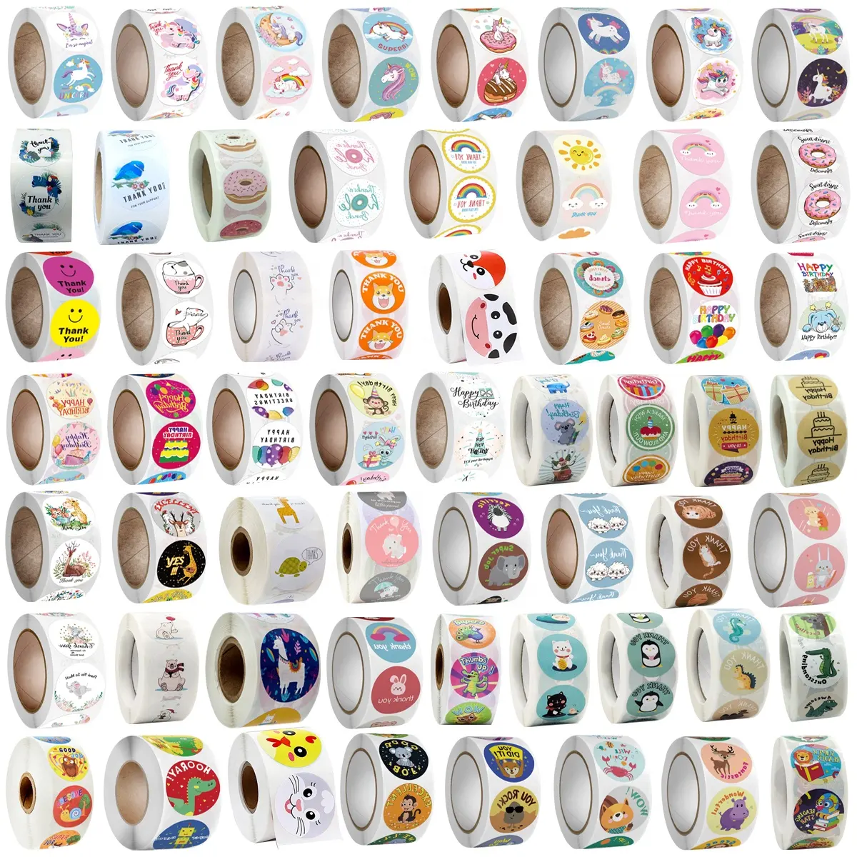 CARTOON 1 inch Kawaii cute Cat forest bird Unicorn kids rewards Animal Round Adhesive seal Labels Cartoon Thank You Stickers