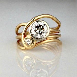 F1431 Anello da Donna in Oro Giallo con Diamante Taglio Brillante Rotondo Colore G Naturale Gioiello di Fidanzamento - Product Image 1