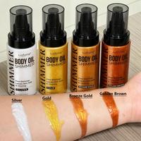Lot de Huiles Scintillantes Corporelles en Gros : Argent, Or, Bronze, Marron Doré – Huile Liquide Hydratante Illuminatrice pour une Peau Éclatante