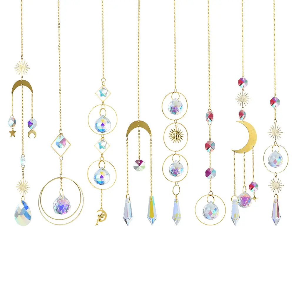 Kleurrijke Kristallen Suncatcher Opknoping Zon Vanger Met Ketting Hanger Ornament Voor Raam Huis Tuin Kerstdag Bruiloft Bruiloft