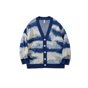 Custom OEM &amp; ODM Long Sleeve Knit Jacquard <strong>Cardigan</strong> Sweaters V Neck <strong>Men</strong> Clothes Fashion Knitted Sweater <strong>Cardigan</strong> <strong>Men</strong> - Product Image 1