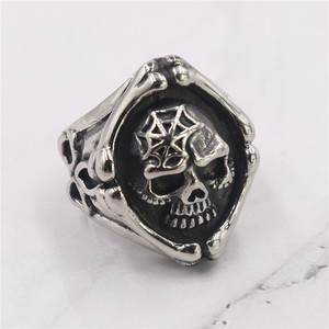 Anillo de calavera gótica de acero inoxidable, joyería de motorista Punk para hombres, banda de cabeza de muerte Vintage, anillo llamativo vanguardista - Product Image 5