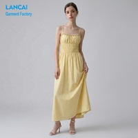 Fabricant de robes maxi smockées pour femmes, col carré, coton et lin, OEM ODM, design personnalisé, marque privée, directement de l'usine