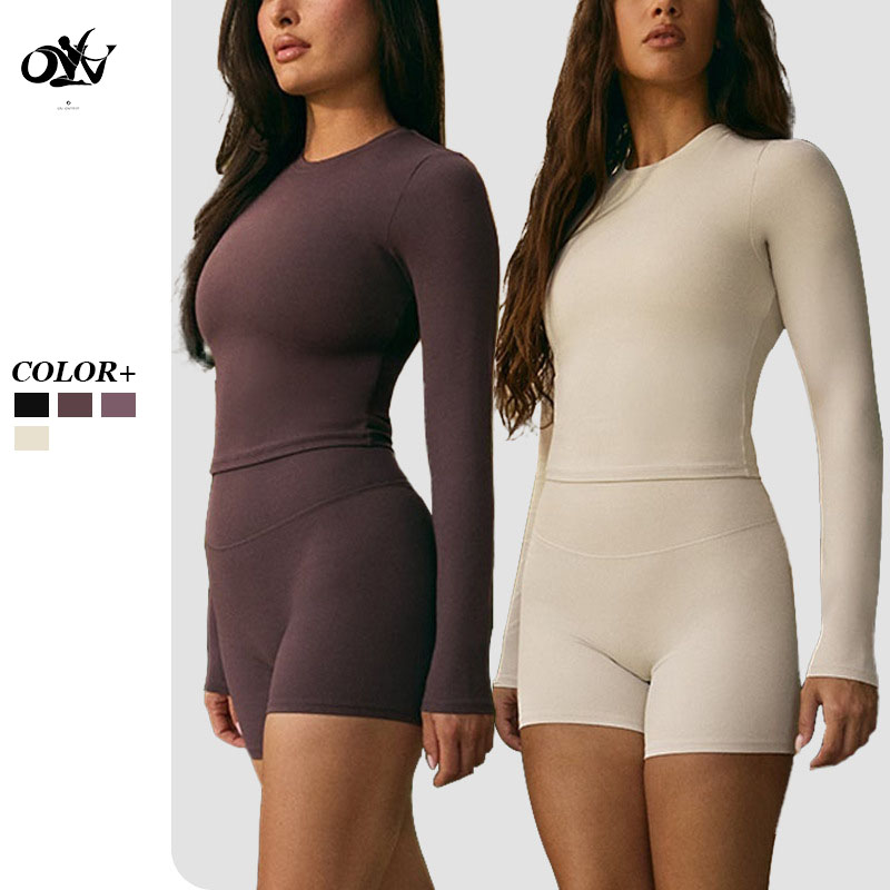 High Elasticity Quick-drying Breathable Women Long Sleeve Tops Solid Wholesale High-waist Comfortable Sports Fitness Yoga Wear