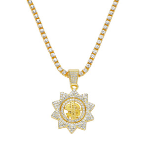 Collier Pendentif Tendance Motif Tournesol et Symbole Dollar, Personnalisé, Style Hiphop, Géométrique, pour Hommes, Bijoux de Mode - Product Image 4