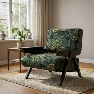 Sillón moderno con estampado tropical, estructura de madera, respaldo sólido, silla de descanso para muebles de sala de estar - Product Image 3