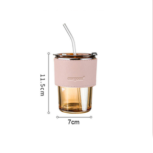 Premium 400 ml Accueil Extérieur Verre Cola Jus Boisson Froide Gobelet Bouteilles D'<span class=keywords><strong>eau</strong></span> avec Couvertures Paille et <span class=keywords><strong>Gaine</strong></span> En Cuir - Product Image 4