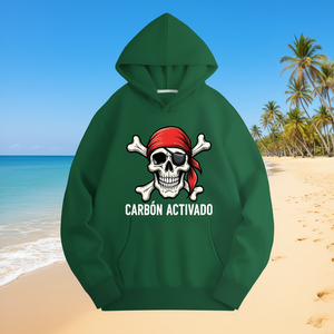 Sweat à capuche décontracté pour femme avec imprimé crâne de pirate et cache-œil, tissu tricoté 100% polyester, vêtement d'automne, couleur verte - Product Image 2