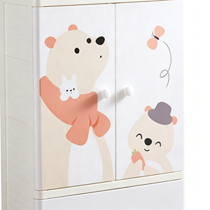 Lemari Penyimpanan Plastik Anak dengan Area Gantung & 3 Laci Organizer Lemari Kamar Anak Motif Beruang Kartun untuk Kamar Tidur Anak Laki-laki dan Perempuan - Product Image 2