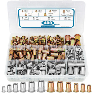Rivet Nuts Set 400Pcs Sae Standard Galvanized Carbon Steel Knurled Head Self Tapping Rivets With Washer - Product Image 1