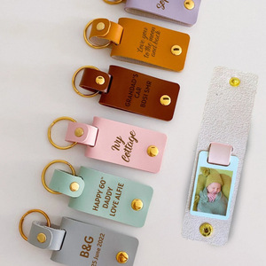 In-stock dye-sublimation <b>blank</b> photo box keychain PU leather photo key pendant Father's Day gift key <b>ring</b> - Product Image 1
