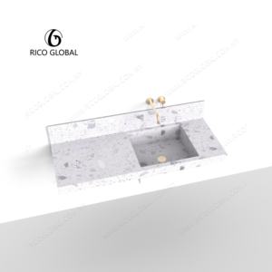 Meuble de salle de bain moderne et luxueux, vasque murale en aluminium gain de place, avec empiècements en terrazzo, modèle WS-2012A OEM - Product Image 4