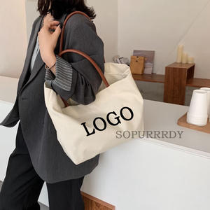 กระเป๋าช้อปปิ้งขนาดใหญ่พร้อมสายหนัง  โลโก้สั่งทำ ผ้าฝ้าย  ทันสมัย  ทนทาน  ใช้ได้ทั้งไปทะเลและช้อปปิ้ง - Product Image 4