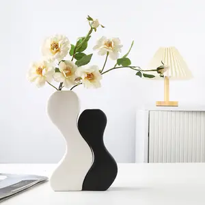 Wholesale Nordic style interior room accessories tabletop vase decoration s shape curve ceramic flower vases for home decor