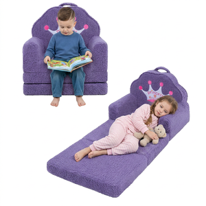 Soft Sherpa Toddler Princess Folding Chair Convertible <b>Sofa</b> to Lounger with Washable Cover Kids Furniture for Living <b>Play</b> Room - Product Image 1