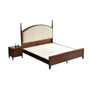 Retro Solid Wood Platform Bed 1.8M Soft Headboard <b>Black</b> Cherry Color Master Bedroom Furniture - Product Image 1