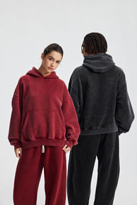 Sweat à capuche de haute qualité, coupe ample, doublure polaire 370 g/m², effet délavé vintage, déchiré, impression DTG et broderie. - Product Image 3