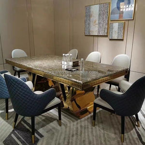 Ensemble Repas de Luxe 8 Places, <span class=keywords><strong>Table</strong></span> à Manger et Chaises avec Plateau en Marbre, Mobilier de Maison en Acier Inoxydable pour Salle à Manger et <span class=keywords><strong>Cuisine</strong></span> - Product Image 4