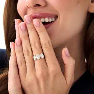 Bague en or massif 14 carats coupe poire trois pierres Halo bague en diamant diamant cultivé en laboratoire cadeaux d'anniversaire de mariage pour les femmes vente chaude - Product Image 5