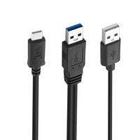 Bochara 2 in 1 USB 3.0 Tipe a pria ke Tipe C 3.0 kabel Data jantan + kabel daya USB 2.0 pemisah Y untuk HDD