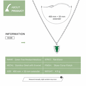 Collar con Colgante de Árbol Verde, Acero Inoxidable, Tono Plateado, Cadena de Caja de 400 mm + Extensor de 50 mm, Joyería Unisex para Uso Diario - Product Image 3