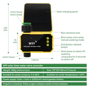 Minuterie d'<span class=keywords><strong>arrosage</strong></span> <span class=keywords><strong>WiFi</strong></span> Tuya, minuterie d'irrigation intelligente à charge solaire, <span class=keywords><strong>arrosage</strong></span> automatique par goutte à goutte, arroseur, <span class=keywords><strong>vanne</strong></span> d'eau pour jardin - Product Image 6