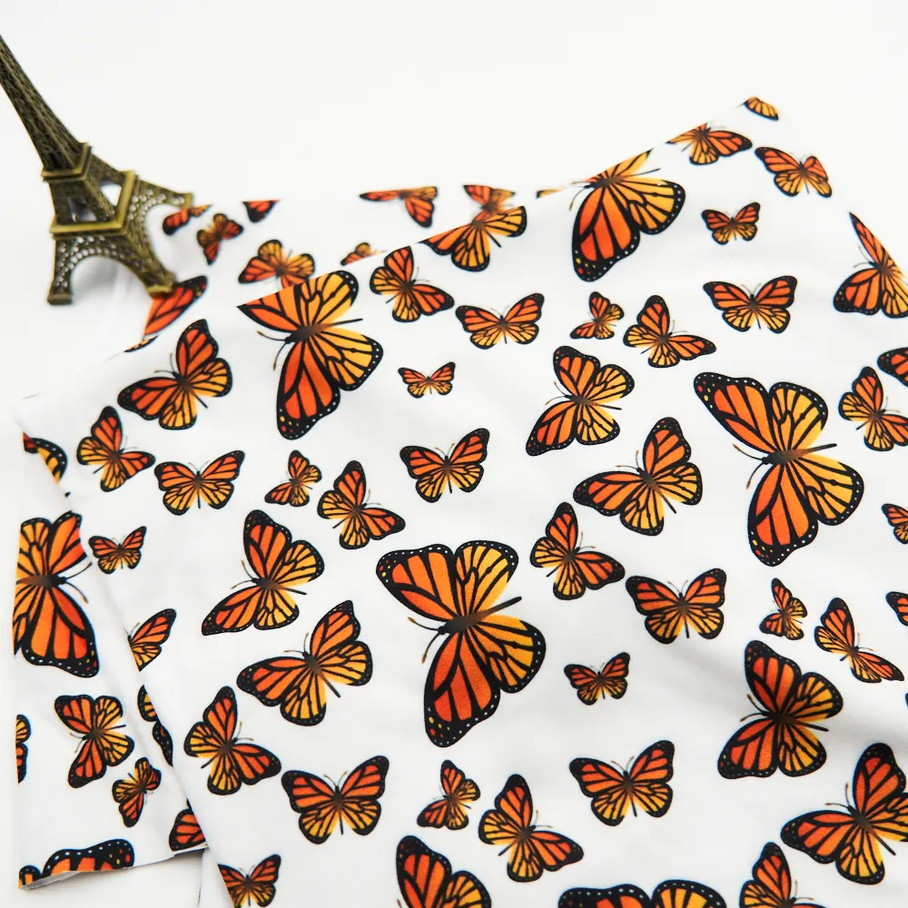 Tissu avec motifs papillons en Jersey extensible, 1 pièce, combinaison à Double grattée