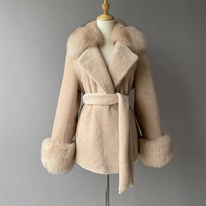 Cintura di lusso all'ingrosso di moda pelliccia di pecora soffice polsini con collo in pelliccia di vera volpe stile invernale da <span class=keywords><strong>donna</strong></span> in pelliccia in <span class=keywords><strong>Shearling</strong></span> - Product Image 5