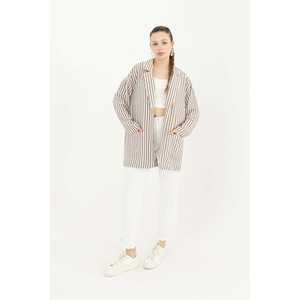 Blazer de Lino a Rayas para Mujer, Manga Larga, Transpirable, Tejido, Color Índigo - Product Image 3