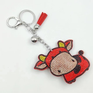 Keychain Bling Crystal Rhinestone Sparkling Cow <b>Bag</b> <b>Charm</b> Pendant Cute Highland Cow Milk High Quality Key Ring - Product Image 4