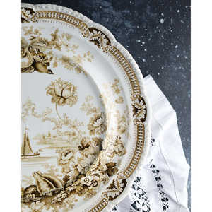 Plateau rond moderne de luxe Gabriella P. avec décoration de bateau gris, plaque en céramique personnalisable pour hôtels, motif ovale poli - Product Image 4