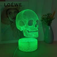 Sunssy 3D crâne principal créatif USB veilleuse veilleuse Base atmosphère lumière décorative pour amis Halloween cadeau de vacances