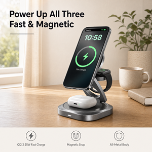 Premium Zinc Alloy 3 in 1 Wireless Charging Station 25W Fast Magnetic Charger Dock for Multiple Devices iPhone Samsung Galaxy - Product Image 1