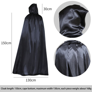 Costume di Halloween Unisex, Mantello Lungo con Cappuccio in Velluto, per Giochi di Ruolo, Feste, Cosplay, Mantello <span class=keywords><strong>Nero</strong></span> con Cappuccio - Product Image 4