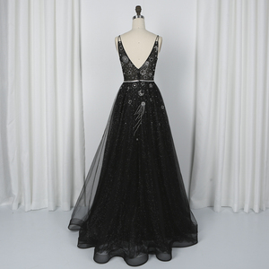 Di alta qualità sexy della cinghia di spaghetti che borda brillante tulle abiti abito da <span class=keywords><strong>sera</strong></span> nero abiti da <span class=keywords><strong>sera</strong></span> delle donne - Product Image 2
