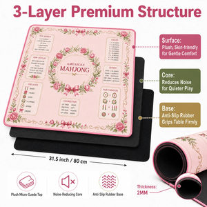 Tapete de Mahjong de Lujo Color Rosa Coquette con Cinta, Tapete de Juego de Neopreno con Reducción de Ruido y Bolsa de Viaje para Regalos - Product Image 4