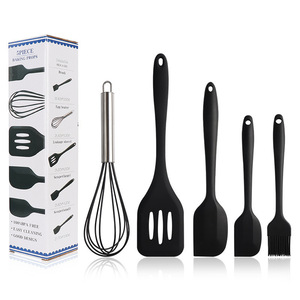 Juego de 5 utensilios de silicona resistentes para hornear con batidor manual de huevos y espátula ranurada para repostería y cocina versátil - Product Image 2