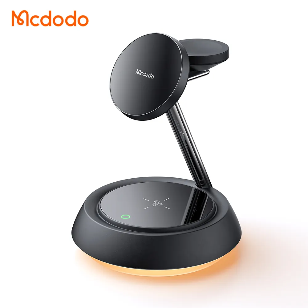 Mcdodo 495 3 en 1 15W chargeur de bureau sans fil support magnétique sans fil chargeur avec lampe de nuit pour iWatch iPhone iPod TWS