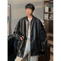 Personnalisable, commande minimum 1 pièce, Nouvelle veste en cuir PU pour homme style rétro américain 2026, veste pilote ample, veste de baseball pour homme en PU