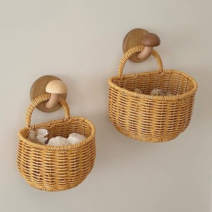 Rattan <b>Baskets</b> With Handles Small Size Food Storage Desktop Organizer Bowl Shape Non Woven Fabric Kitchen Use - Product Image 2
