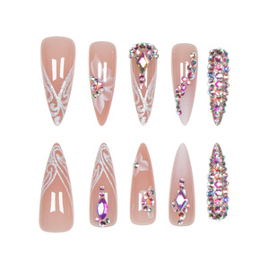 <span class=keywords><strong>Ongles</strong></span> Stiletto Longs - <span class=keywords><strong>Faux</strong></span> <span class=keywords><strong>Ongles</strong></span> Faits Main en ABS, Motif Léopard, Couverture Complète, Forme Pointue, Blanc Ombré Pailleté, <span class=keywords><strong>Ongles</strong></span> à Coller Luxueux - Product Image 4